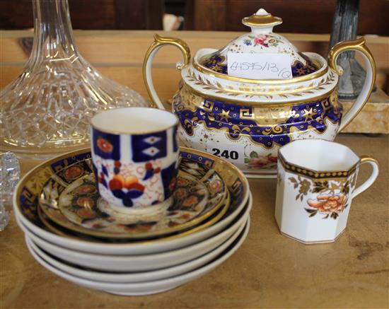 Staffordshire floral painted sucrier and four saucers & 4 items & other ceramics